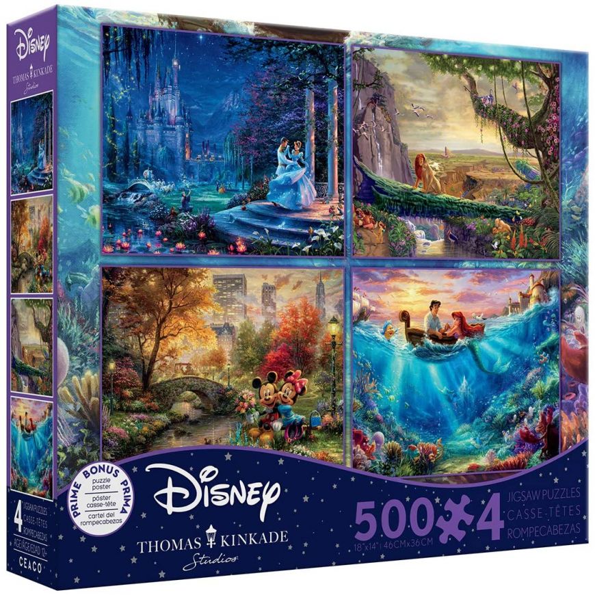 MULTIPACK CINDERELLA, THE LION KING, MICKEY AND MINNIE MOUSE, AND THE LITTLE MERMAID - 500 X 4 PCS PUZZLE