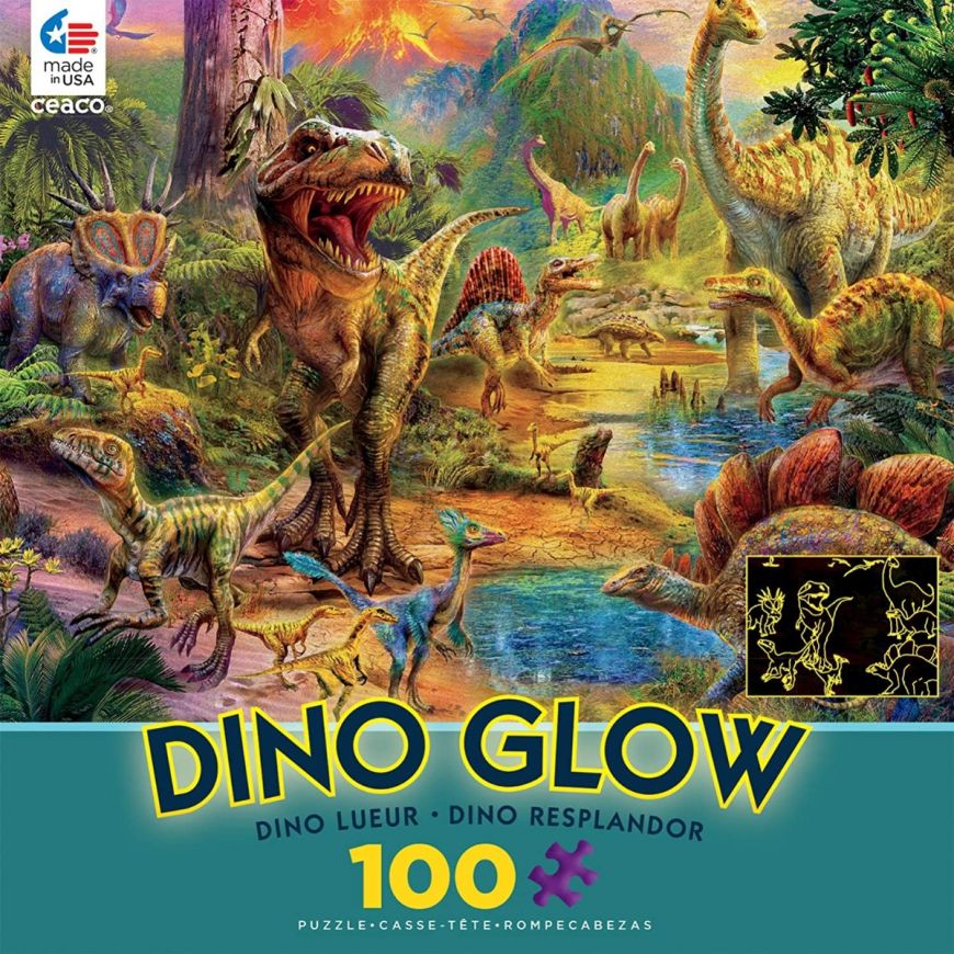 DINOSAURS GLOW IN THE DARK - 100 PUZZLES